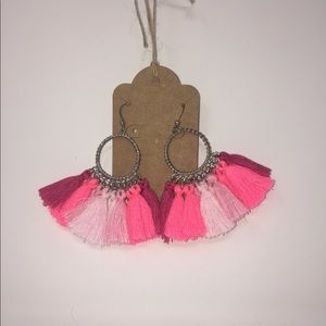 SOLD.        Silver and Pink Ombré TASSEL Earrings